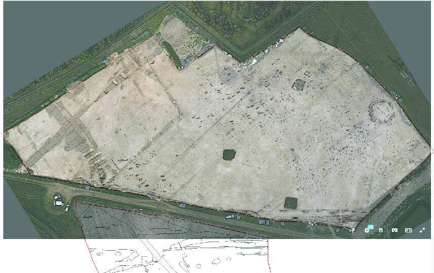 An aerial photograph of a cemetary site