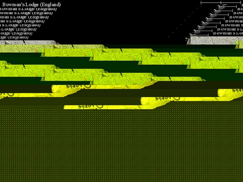 A corrupted image of a biface, it repeats the text Bowman's Lodge (England) and is otherwise pixilated and unrecognisable