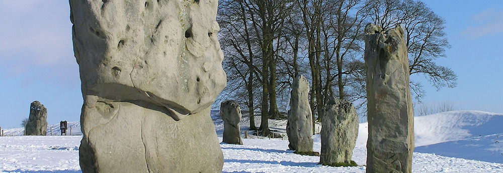 Photograph of Avebury standing stones in snow. Competition 1st place winner.