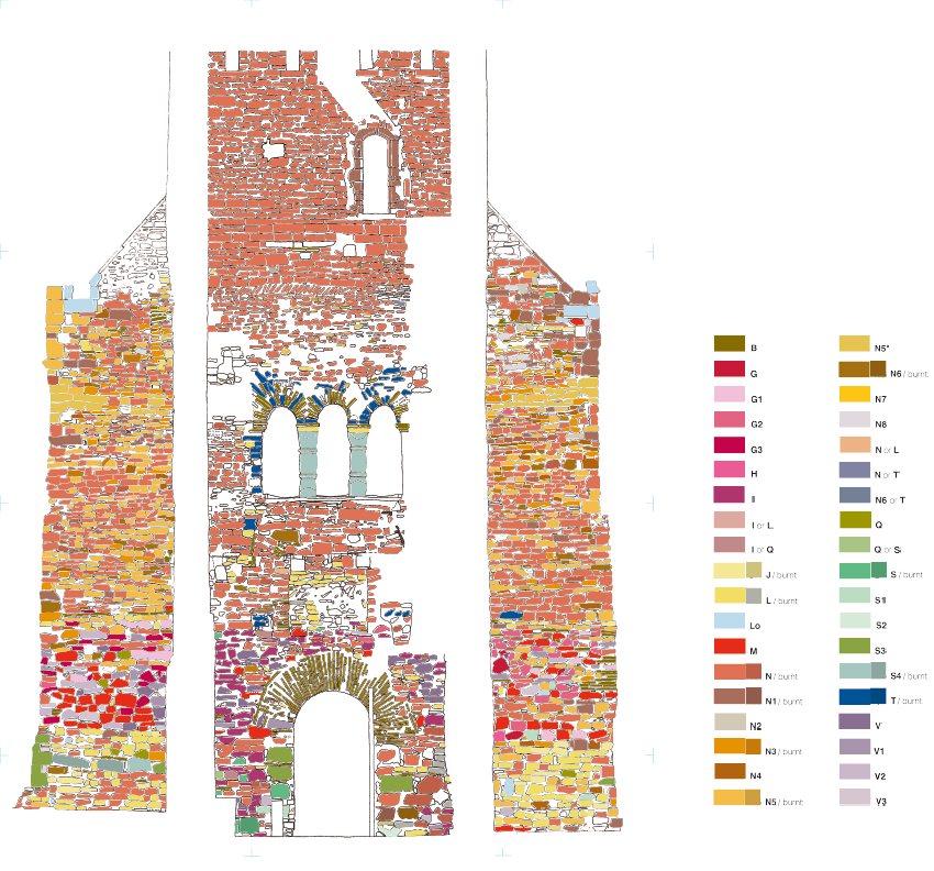 Brixworth Church nave layered elevation drawing