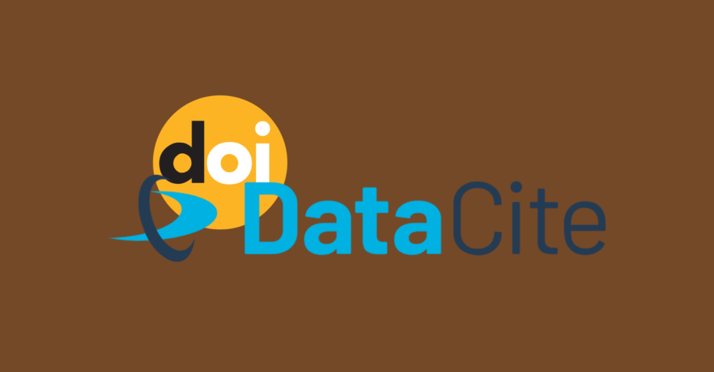 DataCite logo with the DOI logo on a brown background