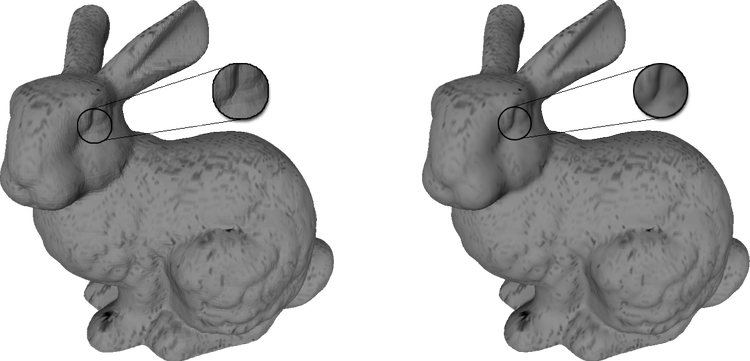 3D models rendered without shader and with smoothing shader