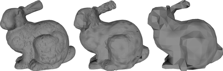 Effects of different Levels of Detail applied to the Stanford Bunny 3D model