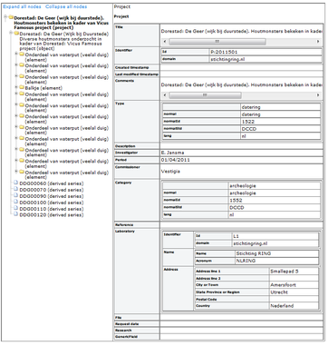 screenshot of project P:2011501 at project level