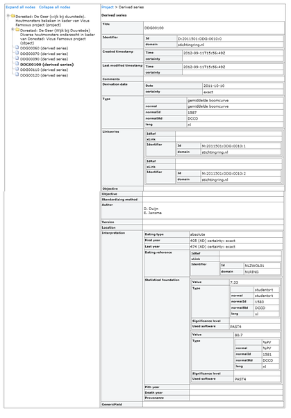 screenshot of project P:2011501 at derived-series level 