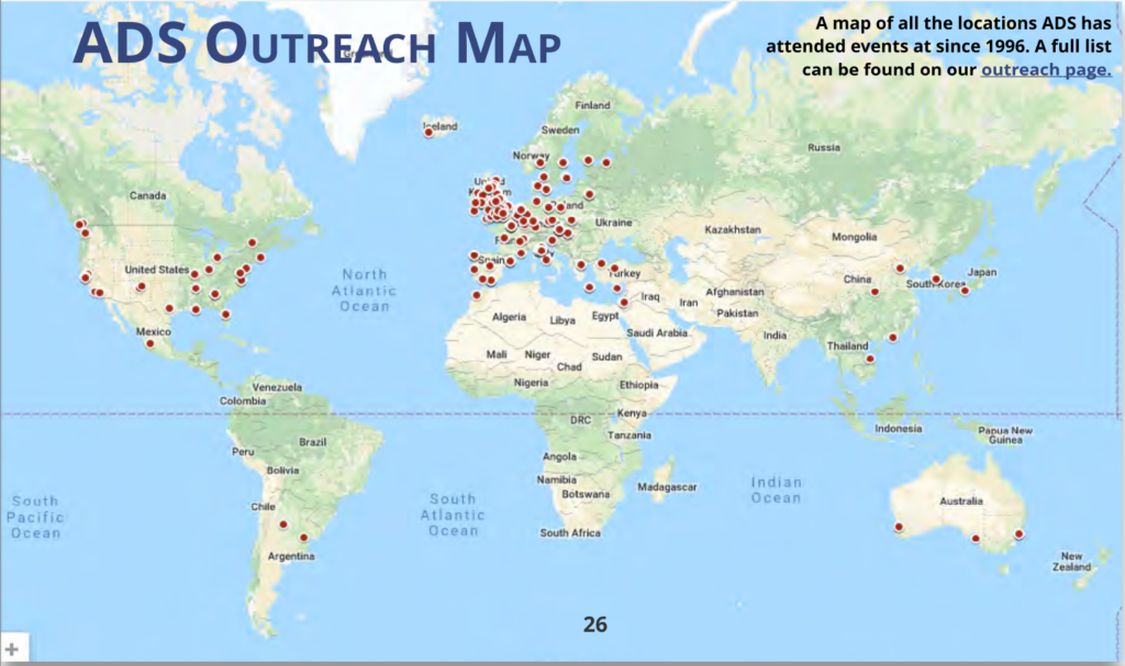 Map showing ADS presentation locations